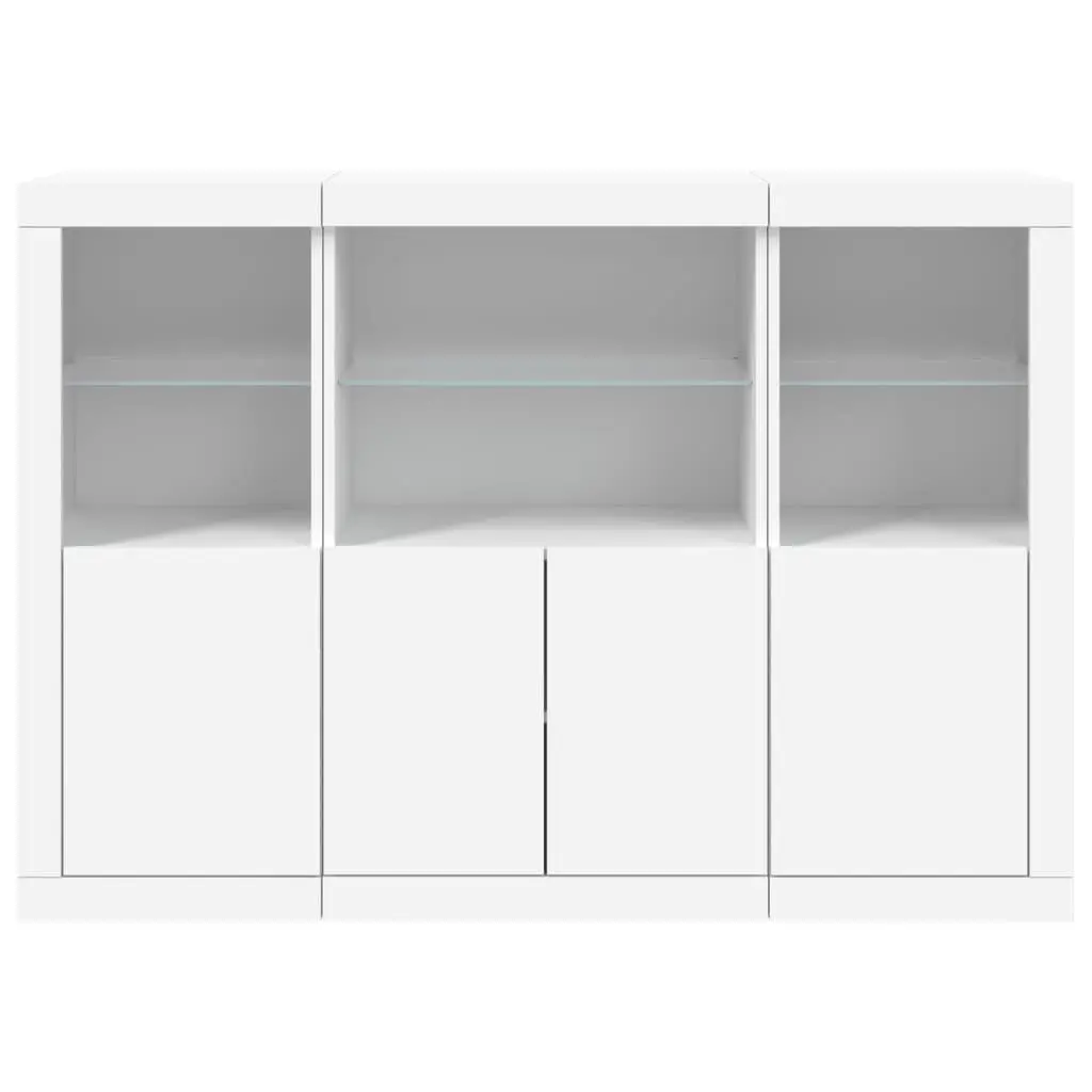 Sideboards 3 Pieces White Storage Cabinet with RGB LED Lights