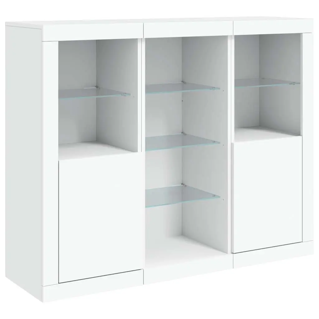 Sideboard Cabinets 3 Piece Set White with RGB LED Lights