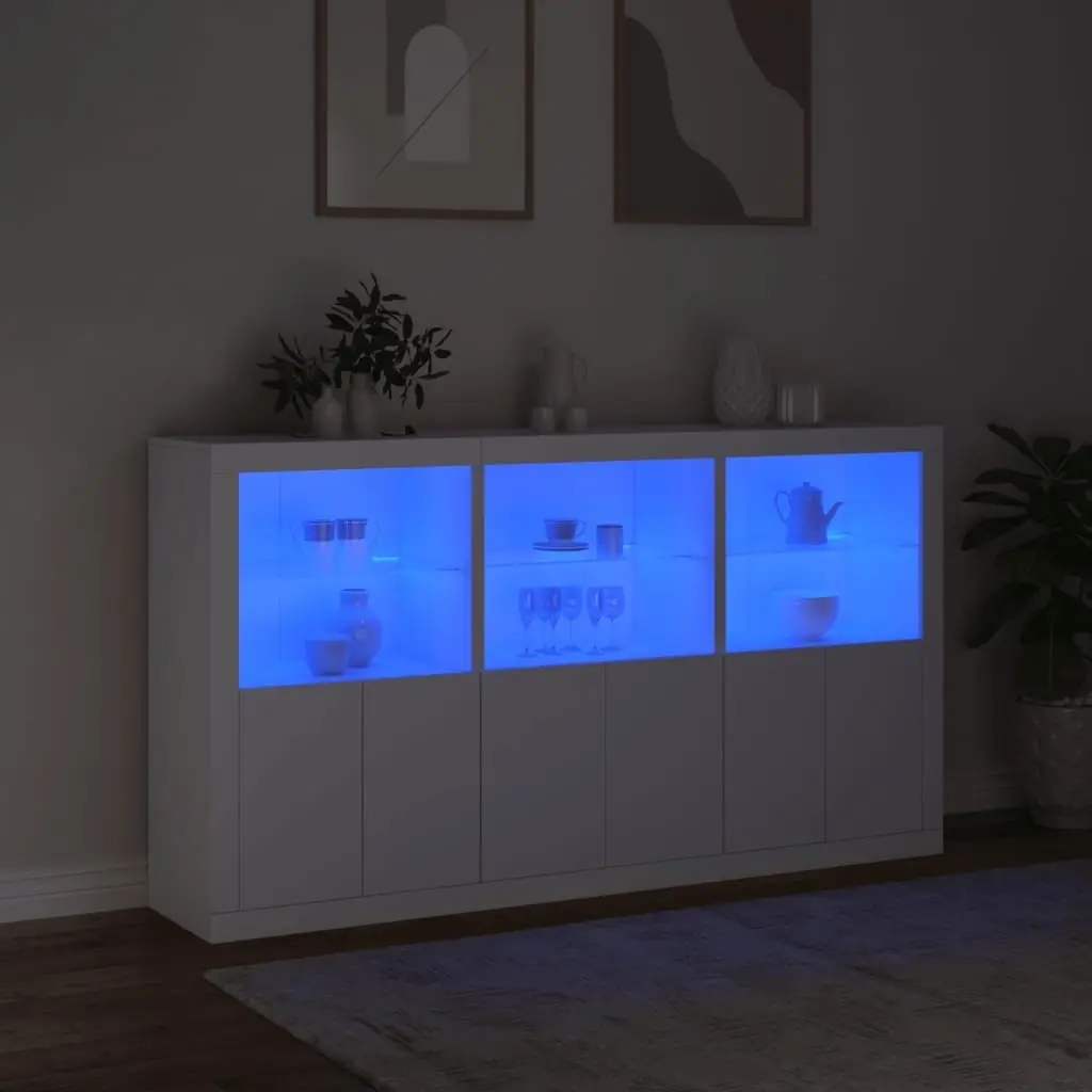 Sideboard Cabinet 181.5 x 37 x 100 cm White with RGB LED Lights Modern Storage Buffet