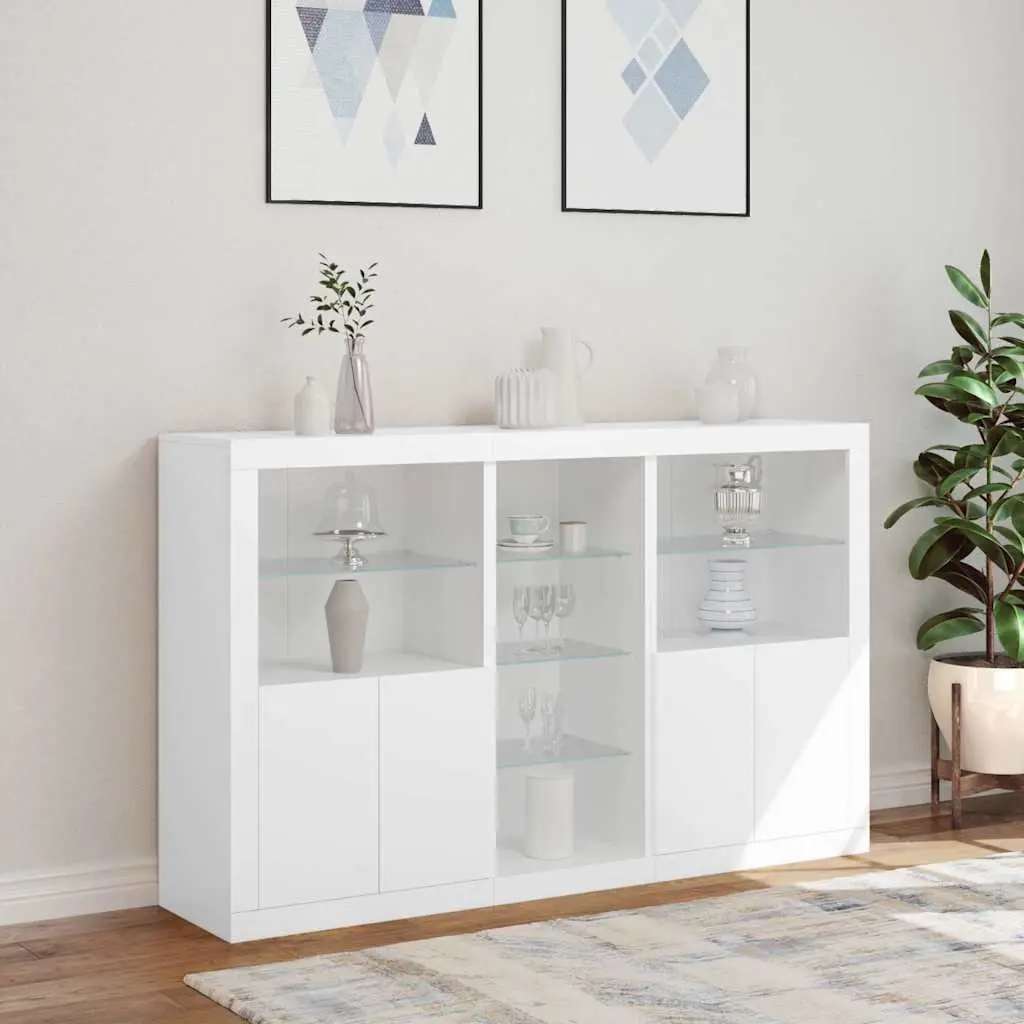 White Sideboard Cabinet 162cm RGB LED Lights Engineered Wood Storage Buffet Furniture