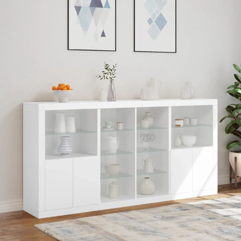 White Sideboard Cabinet 202cm with RGB LED Lights Modern Storage Buffet