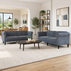2 Piece Sofa Set Grey Velvet Living Room Furniture Comfortable Seating Modern