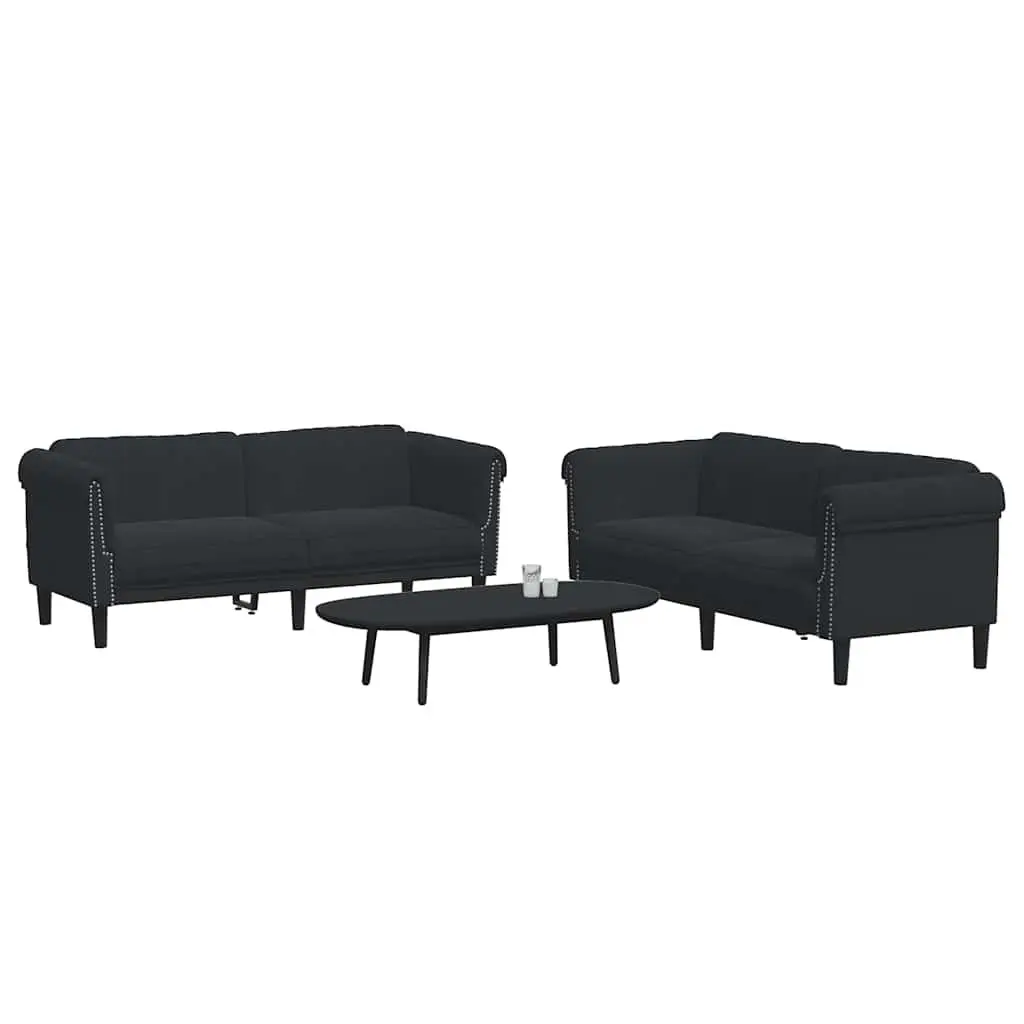 2PieceBlackVelvetSofaSetComfortableModernLivingRoomFurniture