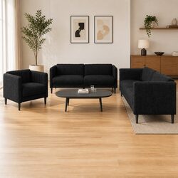 3 Piece Sofa Set Black Fabric Living Room Furniture Modern Comfortable Seating