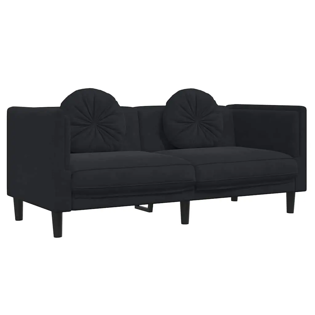2 Piece Sofa Set with Throw Pillows Black Living Room Furniture Modern Lounge