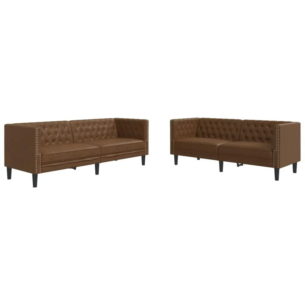 Chesterfield Sofa Set 2 Piece Brown Button Tufted Lounge Suite Living Room