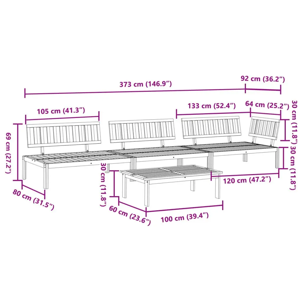 Outdoor Sectional Sofa Set 4 Piece Garden Pallet Furniture Brown Wood Seating