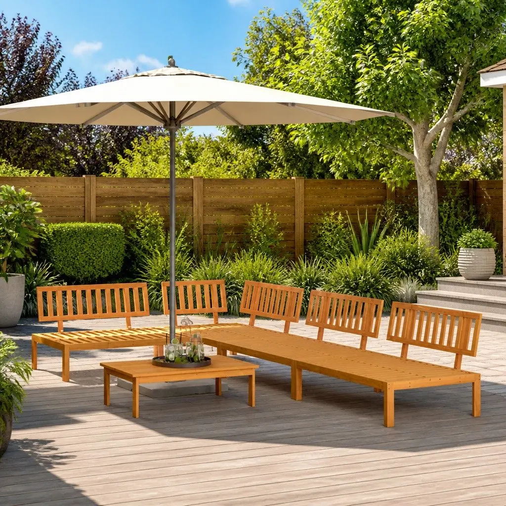 Outdoor Sectional Sofa Set 5 Piece Garden Pallet Furniture Brown Wood Seating