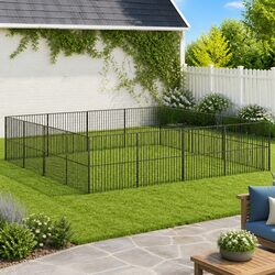 Dog Playpen 16 Panels Black Galvanised Steel Pet Exercise Enclosure Puppy Pen