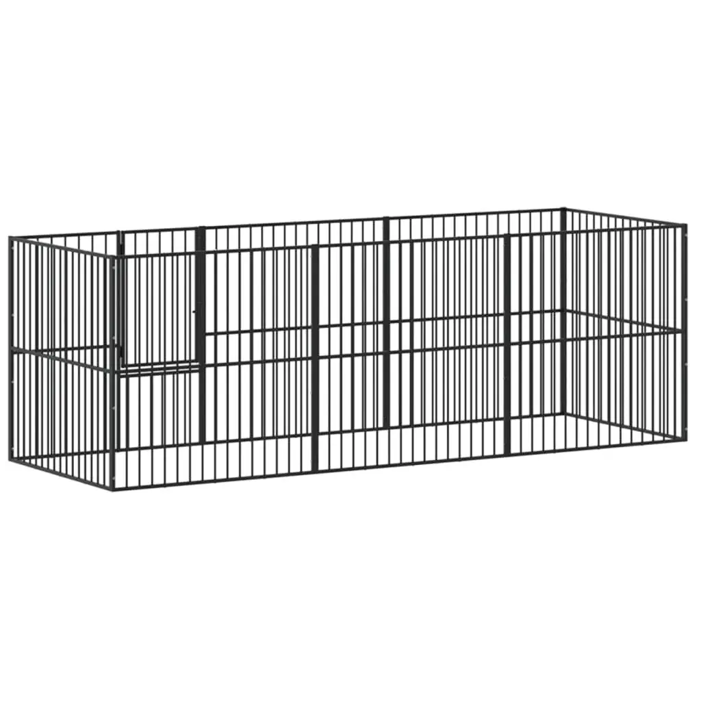 Outdoor Dog Playpen 8 Panel Heavy-Duty Black Galvanised Steel Pet Enclosure for Safe Exercise and Training