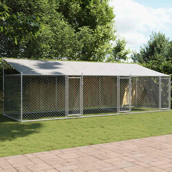 Outdoor Dog Kennel Run Grey 6x2x2m with Roof and Lockable Doors