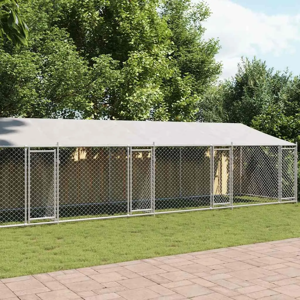 Dog Kennel Outdoor Cage 10 x 2 x 2 m Heavy-duty Galvanised Steel with Roof Lockable Doors Grey