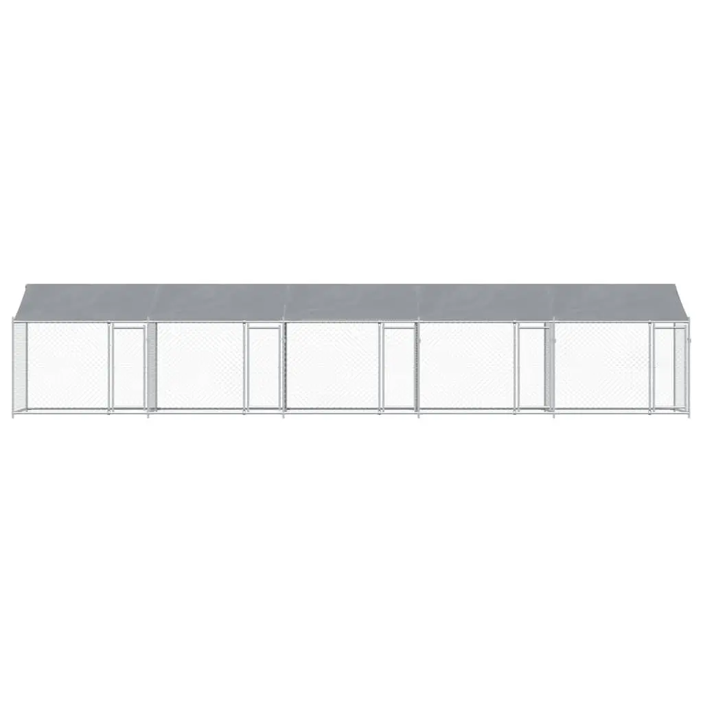 Dog Kennel Outdoor Cage 10 x 2 x 2 m Heavy-duty Galvanised Steel with Roof Lockable Doors Grey