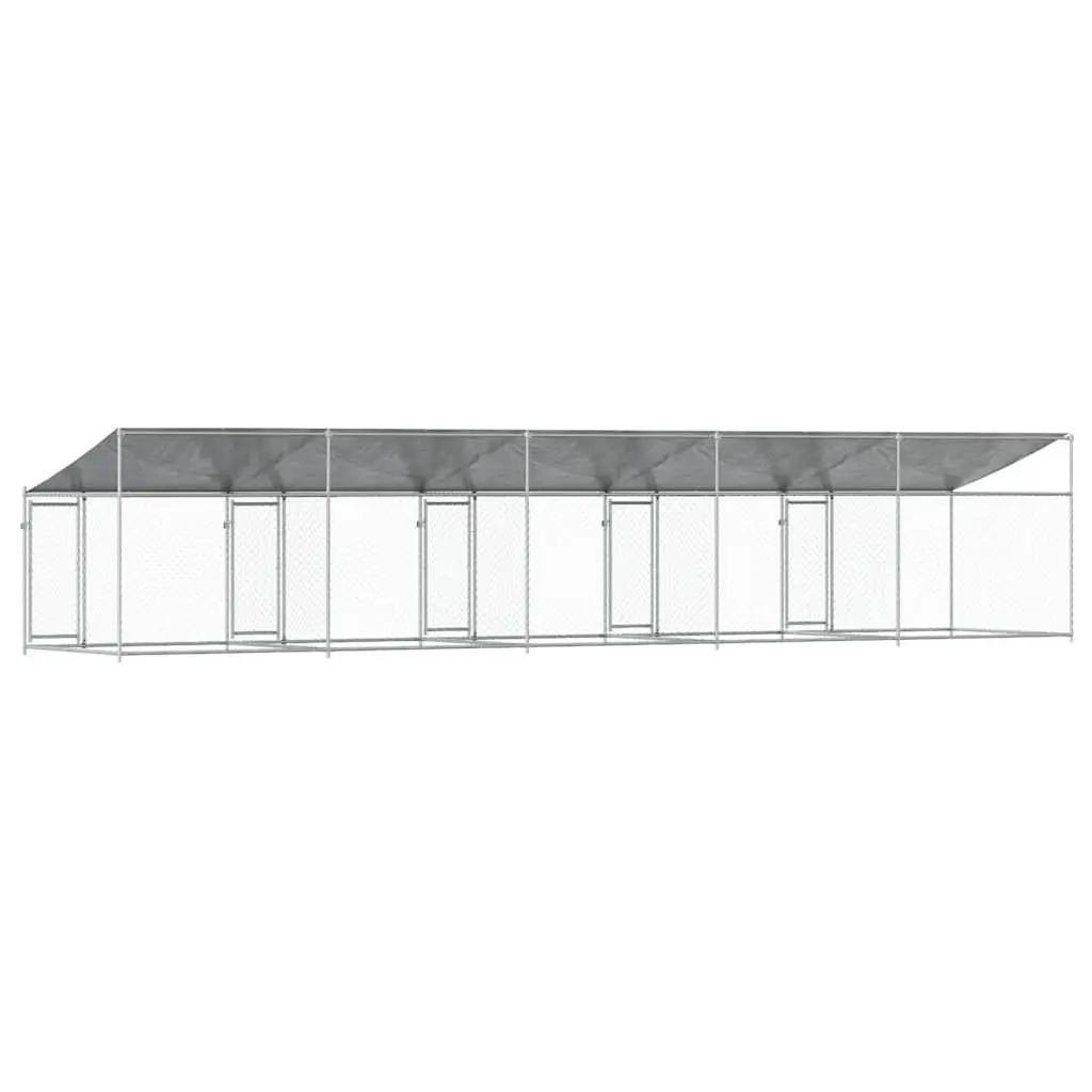 Dog Kennel Outdoor Cage 10 x 2 x 2 m Heavy-duty Galvanised Steel with Roof Lockable Doors Grey