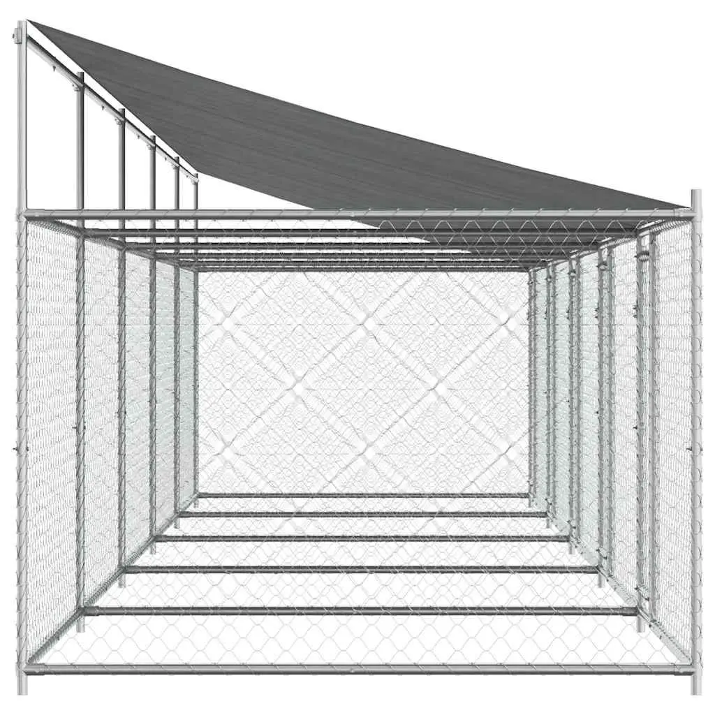 Dog Kennel Outdoor Cage 10 x 2 x 2 m Heavy-duty Galvanised Steel with Roof Lockable Doors Grey