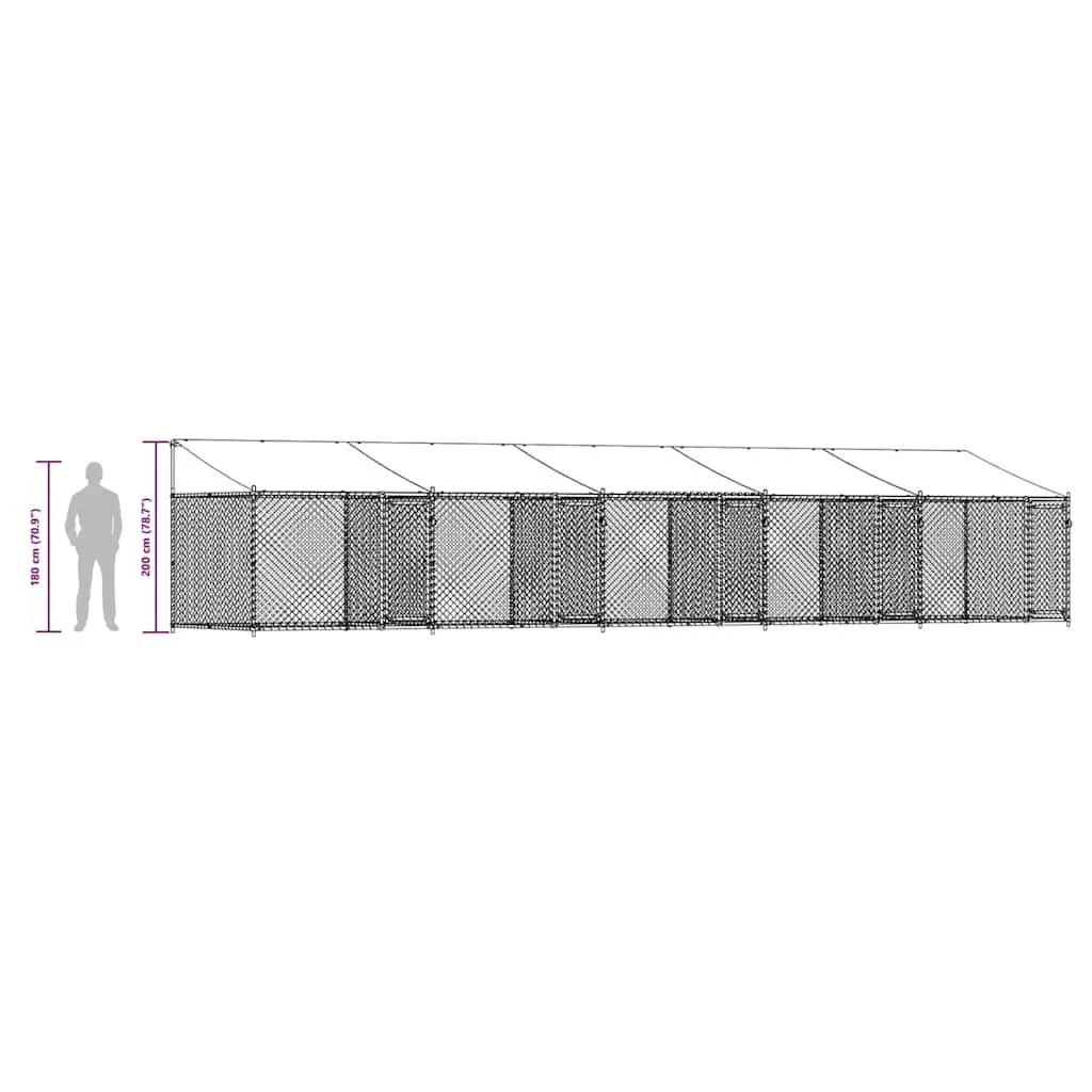 Dog Kennel Outdoor Cage 10 x 2 x 2 m Heavy-duty Galvanised Steel with Roof Lockable Doors Grey