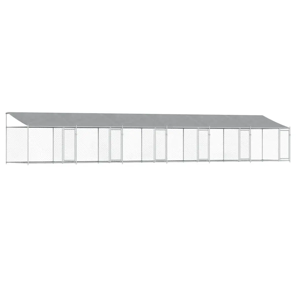 Dog Kennel 12x2x2 m Galvanised Steel Outdoor Cage with Roof and Lockable Doors
