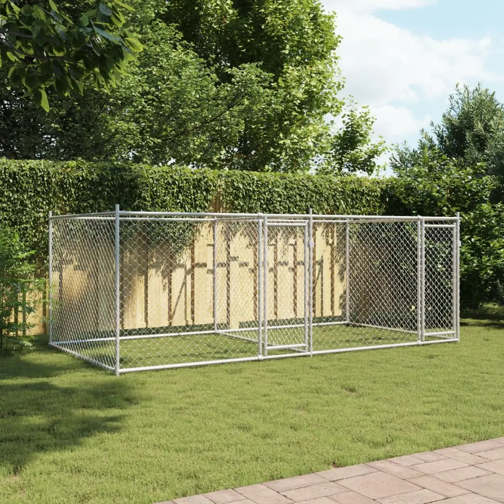 Dog Cage 4 x 2 x 1.5 m Grey Galvanised Steel Outdoor Pet Exercise Pen
