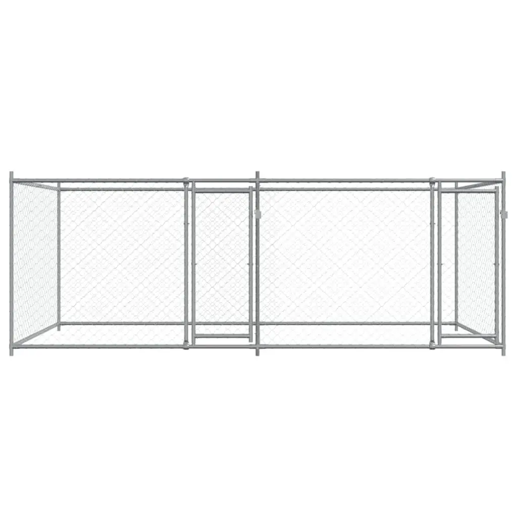 Dog Cage 4 x 2 x 1.5 m Grey Galvanised Steel Outdoor Pet Exercise Pen