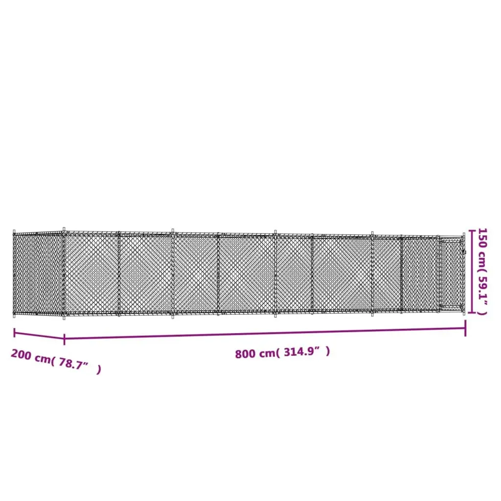 Dog Cage 8x2x1.5m Grey Outdoor Kennel Pen Mesh Galvanised Steel Lockable Door