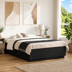 Bed Frame with RGB LED Lights Slatted Base Black 135x190 cm