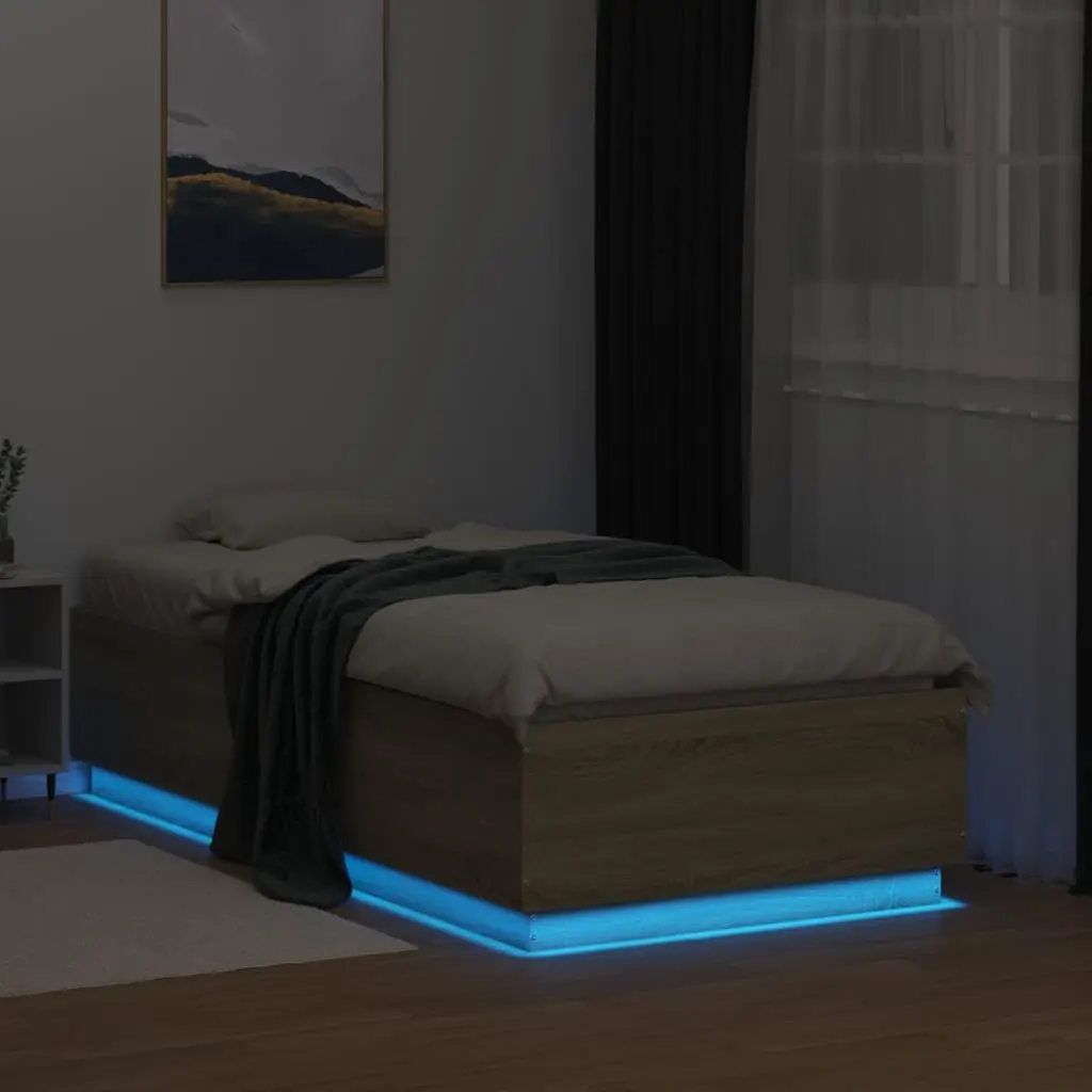 Bed Frame 90x190cm RGB LED Lights Slatted Base Sonoma Oak