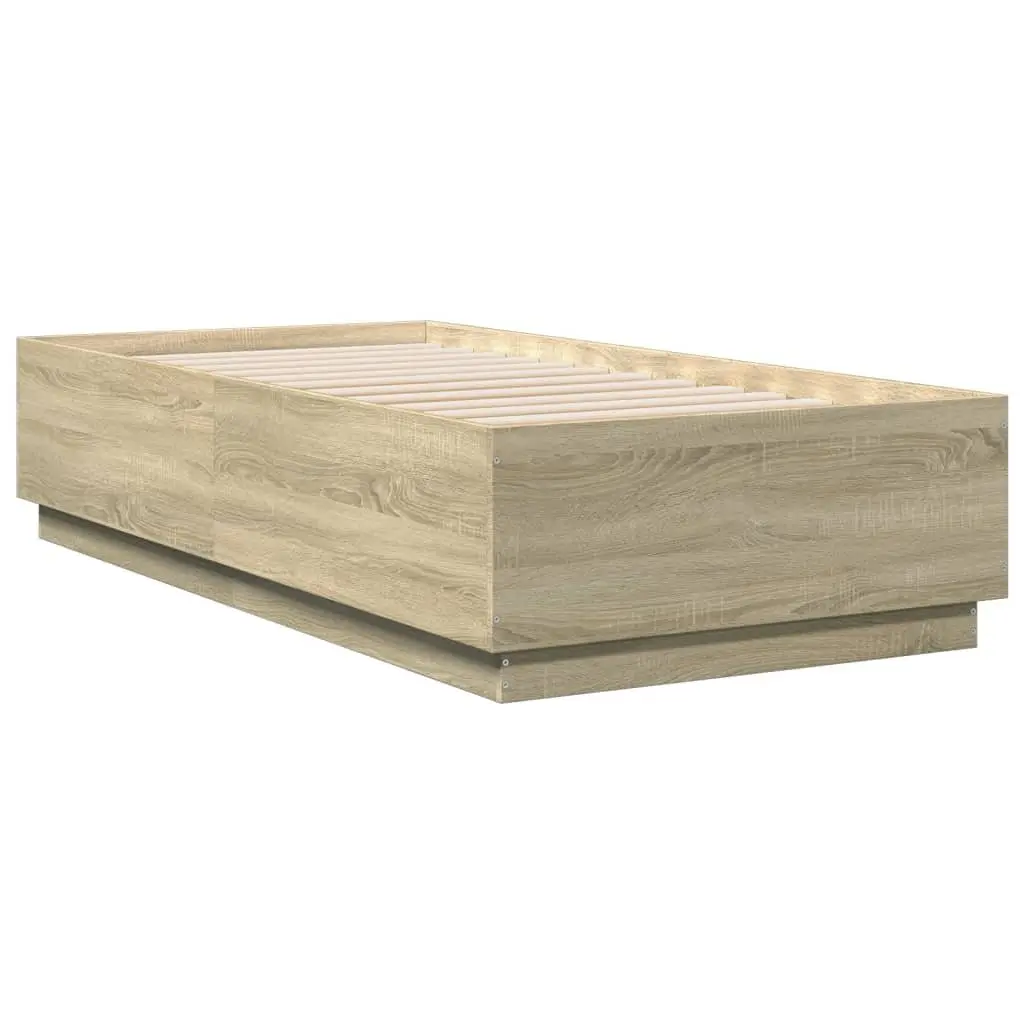 Bed Frame 90x190cm RGB LED Lights Slatted Base Sonoma Oak