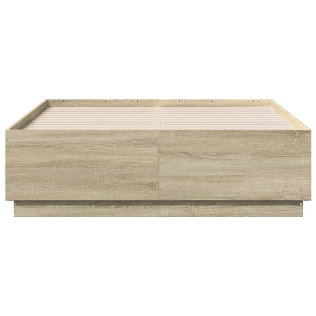 Bed Frame 135x190 cm Brown Engineered Wood Modern Slatted Base