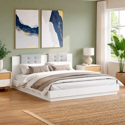 Stylish White King Bed Frame with Comfortable Headboard