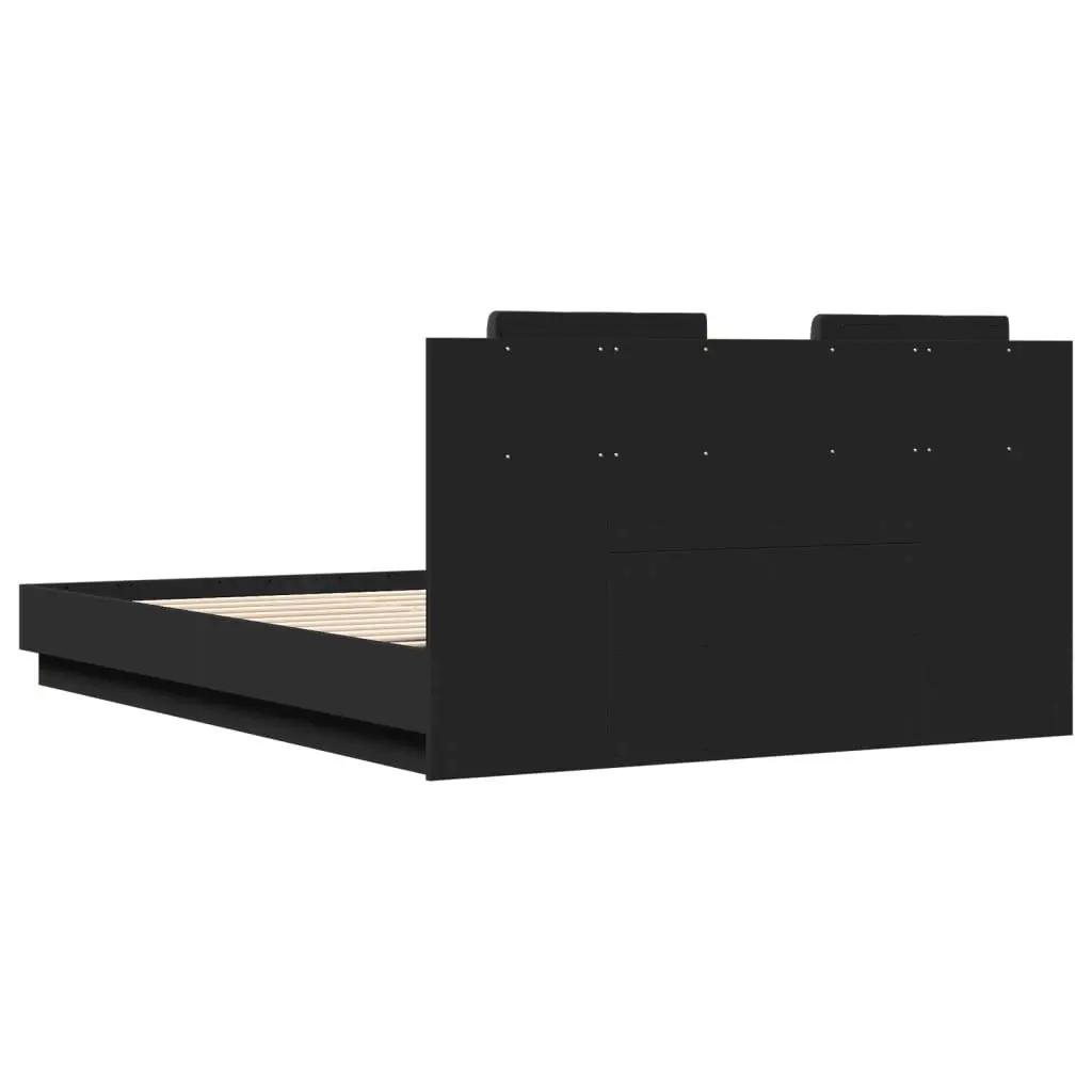Bed Frame 150x200 cm Black Engineered Wood with Headboard and Plywood Slats