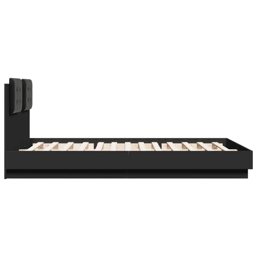 Bed Frame 150x200 cm Black Engineered Wood with Headboard and Plywood Slats