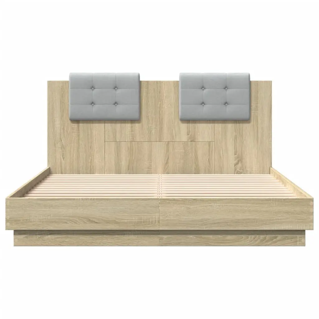 Bed Frame 150x200cm Brown Engineered Wood Slatted Base with Headboard