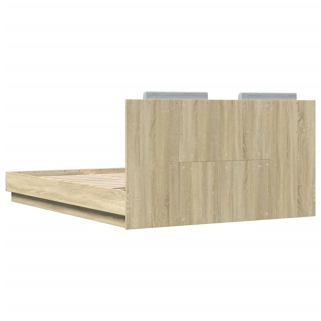 Bed Frame 150x200cm Brown Engineered Wood Slatted Base with Headboard