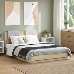 Bed Frame with Headboard Sonoma Oak 135x190 cm Bedroom Furniture Slatted Base