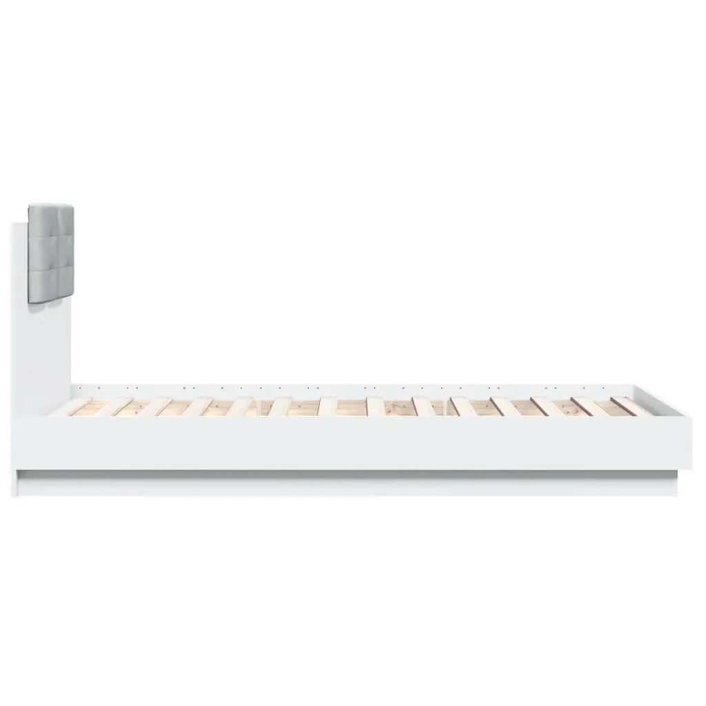 White Bed Frame 90x190 cm with Headboard Engineered Wood Slatted Base