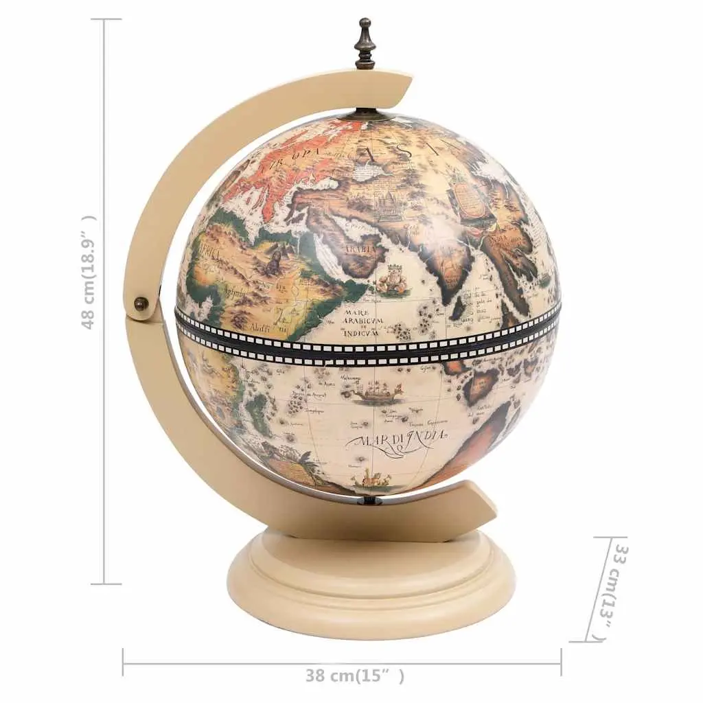 Tabletop Globe Bar Cabinet Rotating Wine Storage Eucalyptus Wood White