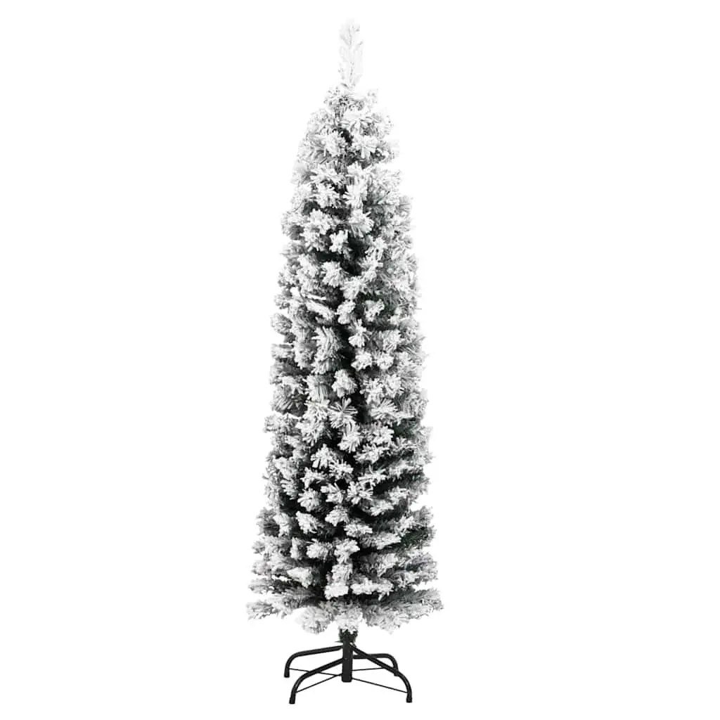 Slim Artificial Christmas Tree 150cm Green Flocked Snow Detail Indoor Outdoor