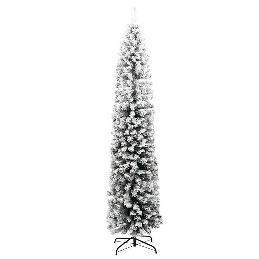 Flocked Snow Green Slim Christmas Tree 240cm Indoor Outdoor PVC Construction