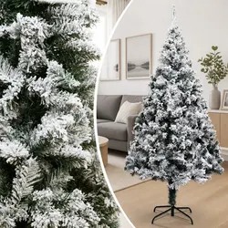Artificial Christmas Tree 180cm Green Flocked Snow PVC Branches Metal Stand