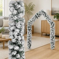 Green 5m Christmas Garland with Snowy Flocking for Decor