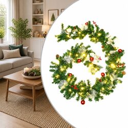 Christmas Garland with LED Lights Green 2.7m Festive Holiday Decoration Indoor