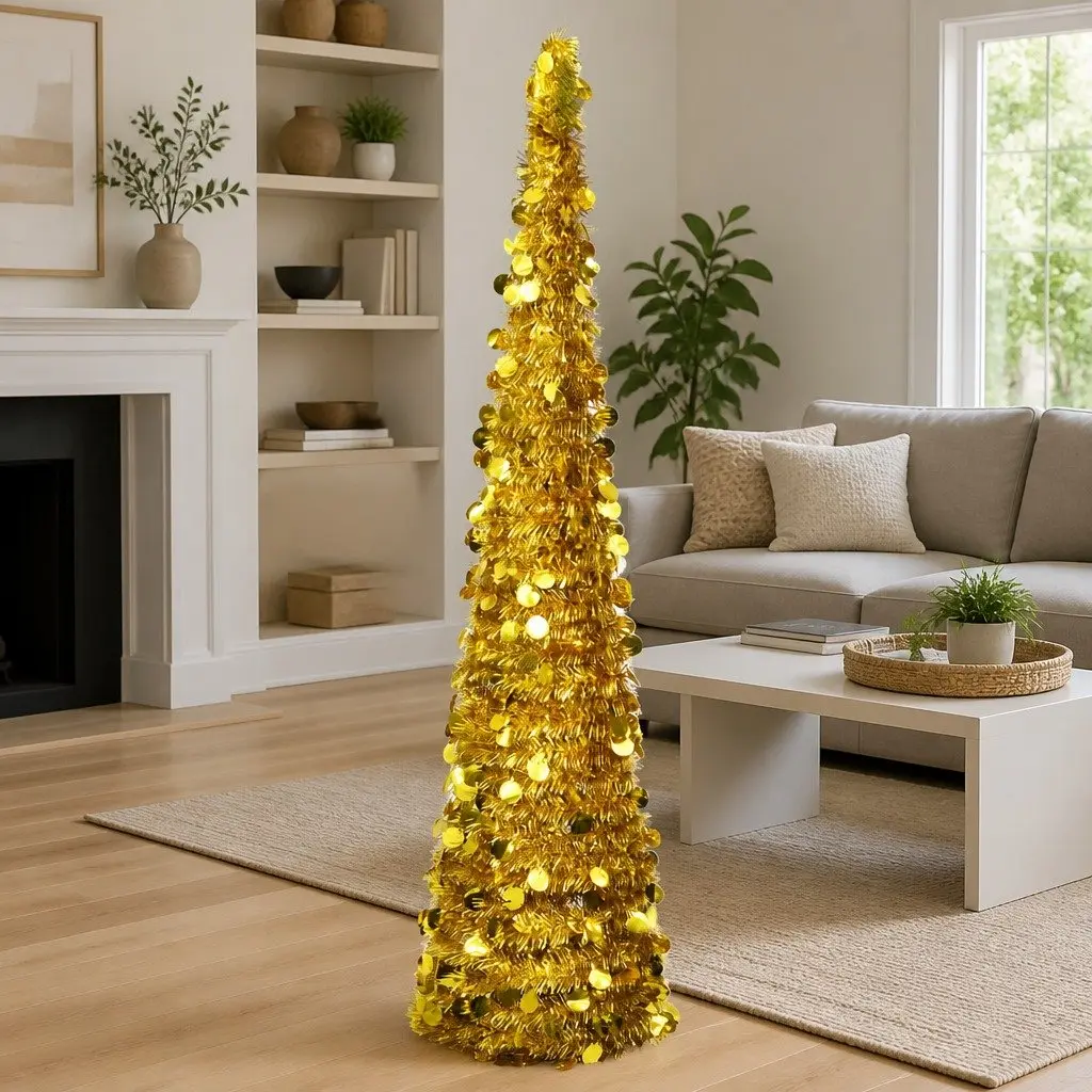Gold Pop-Up Artificial Christmas Tree 180cm Collapsible Lightweight Holiday Decoration