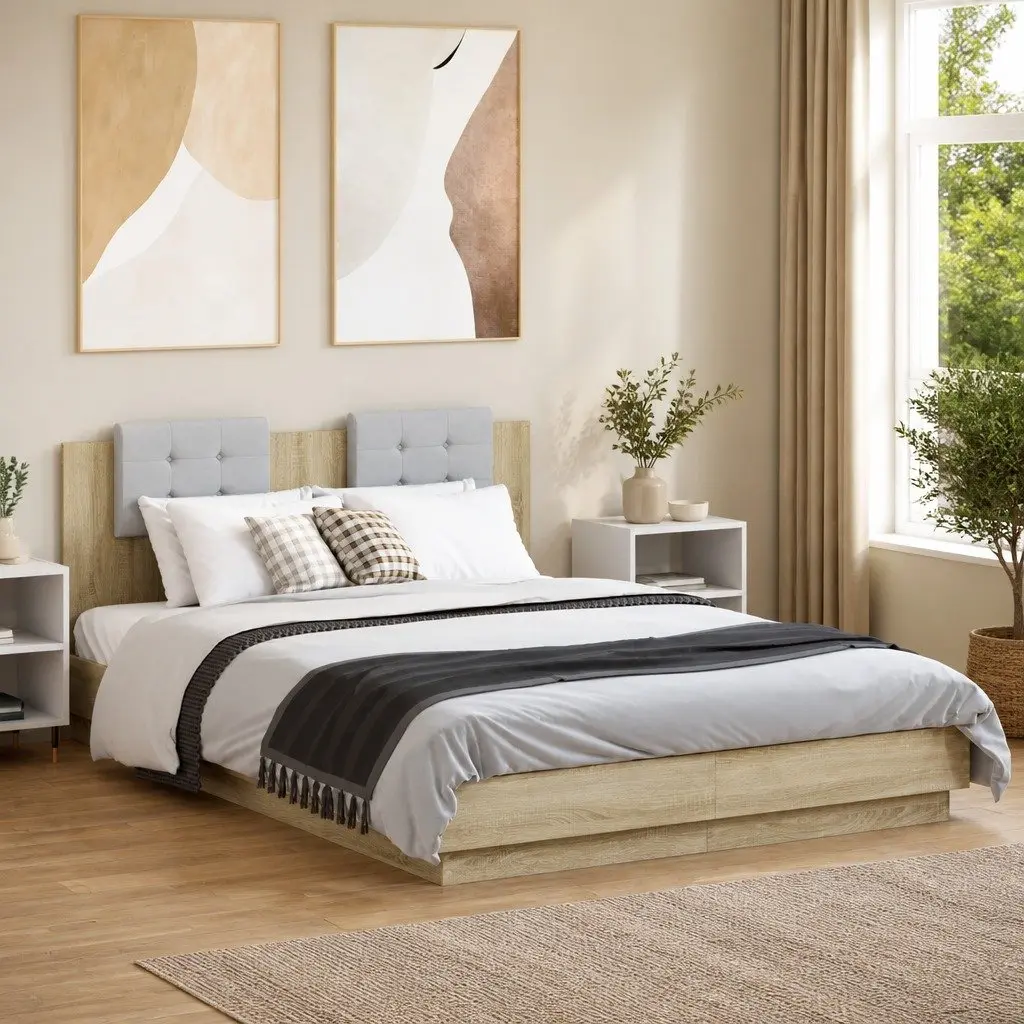 Bed Frame 150x200 cm with Headboard RGB LED Lights Engineered Wood Brown