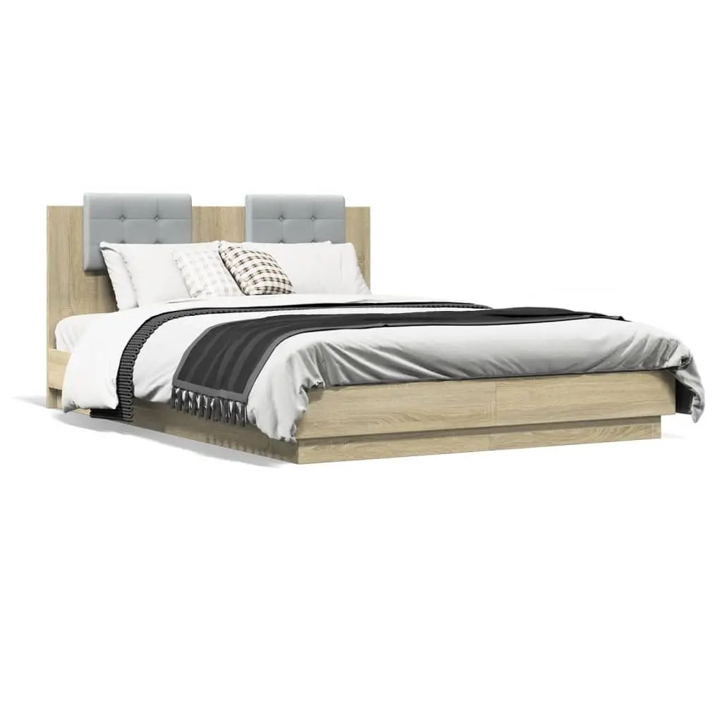 Bed Frame 150x200 cm with Headboard RGB LED Lights Engineered Wood Brown