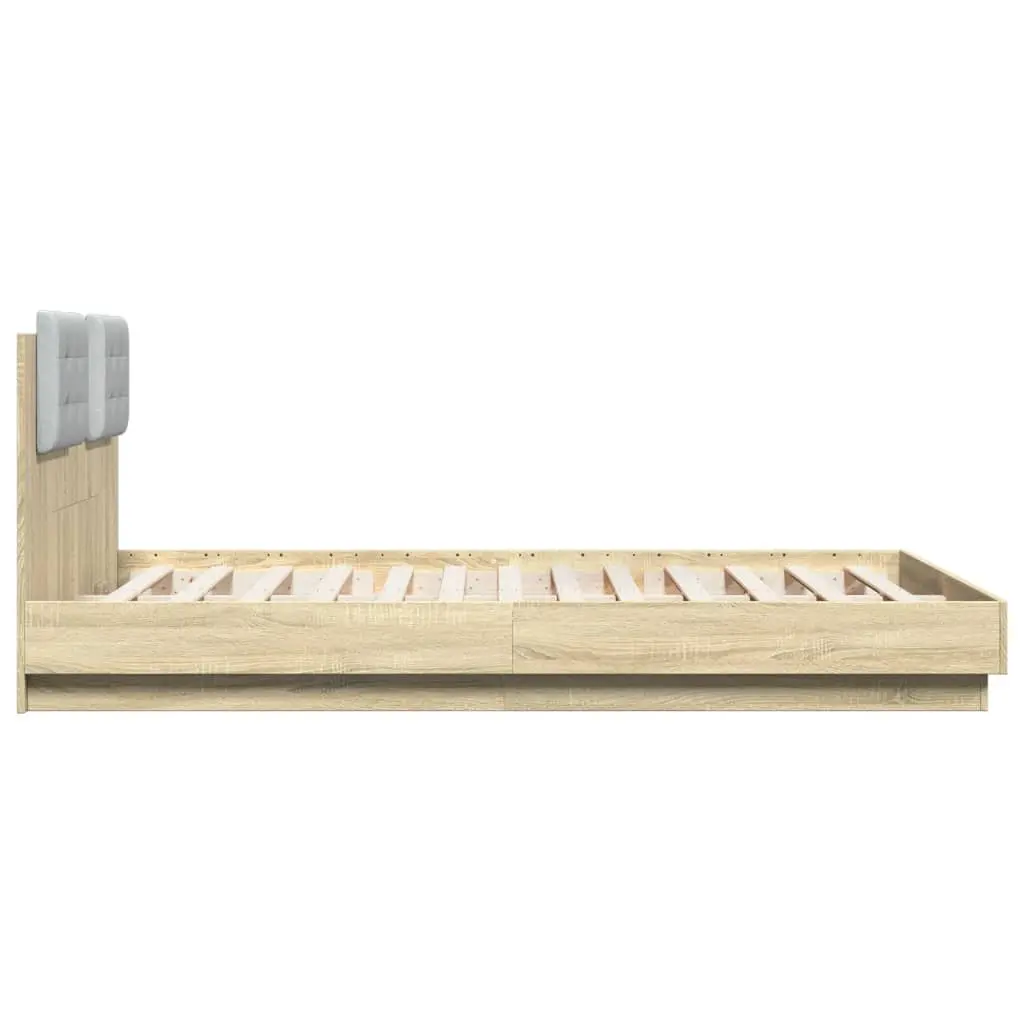 Bed Frame 150x200 cm with Headboard RGB LED Lights Engineered Wood Brown