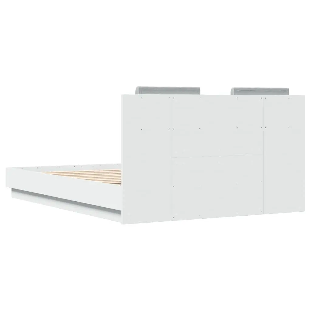 White Bed Frame 135x190 cm with RGB LED Lights Headboard for Contemporary Bedroom