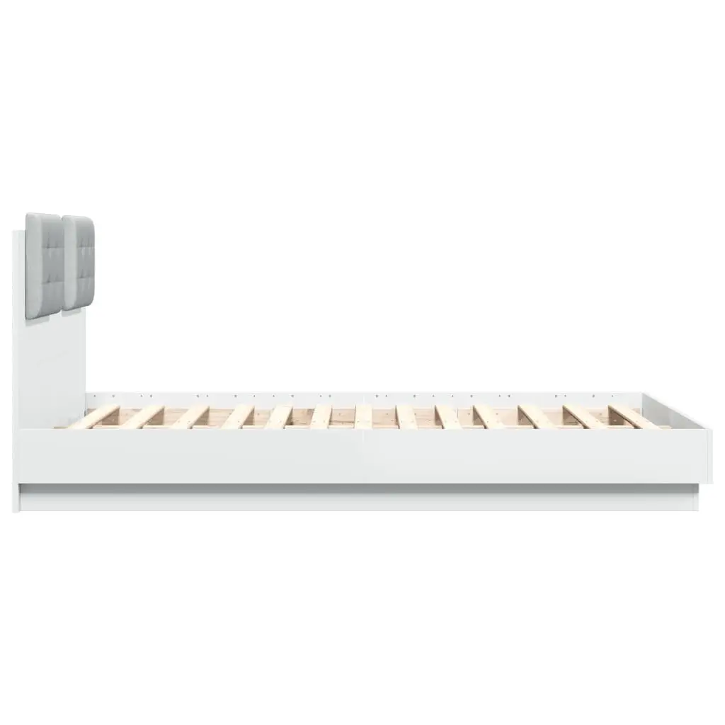 White Bed Frame 135x190 cm with RGB LED Lights Headboard for Contemporary Bedroom