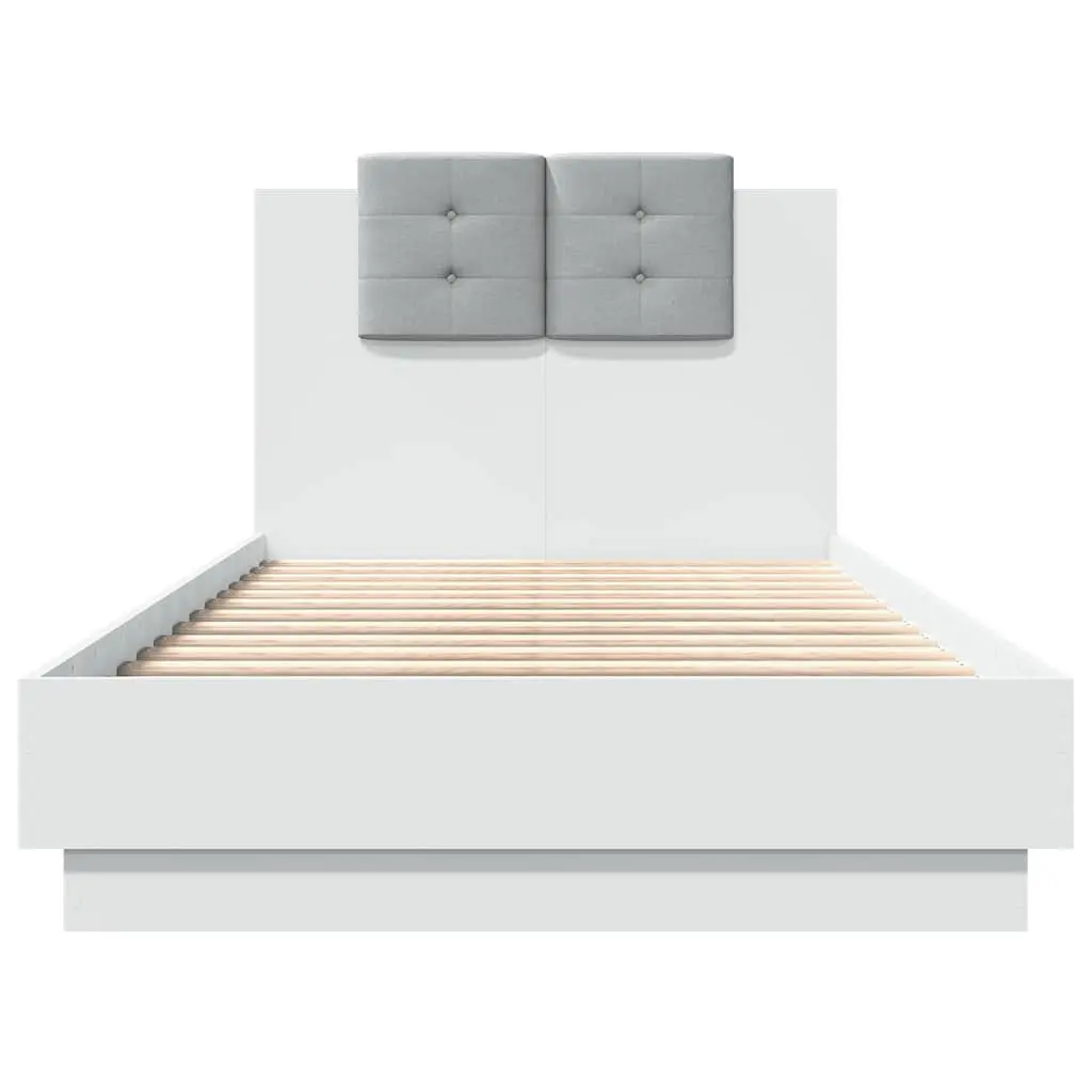 White Bed Frame 90x190 cm RGB LED Lights Headboard Slatted Base