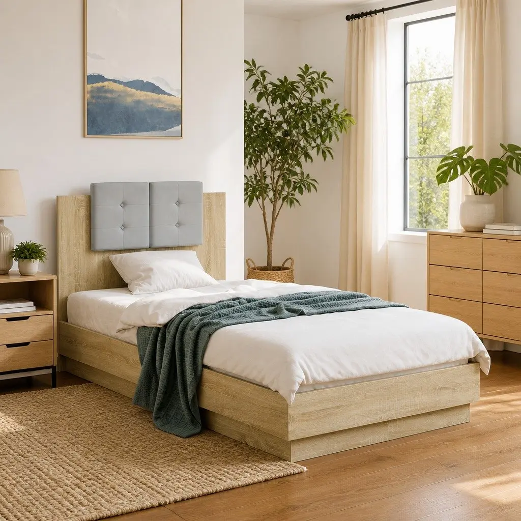 Bed Frame 90x190cm with Headboard RGB LED Lights Slatted Base Sonoma Oak