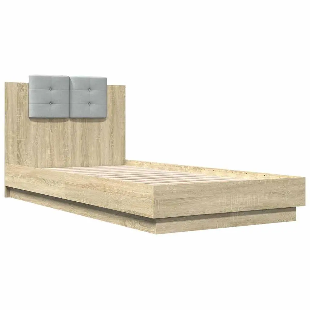 Bed Frame 90x190cm with Headboard RGB LED Lights Slatted Base Sonoma Oak